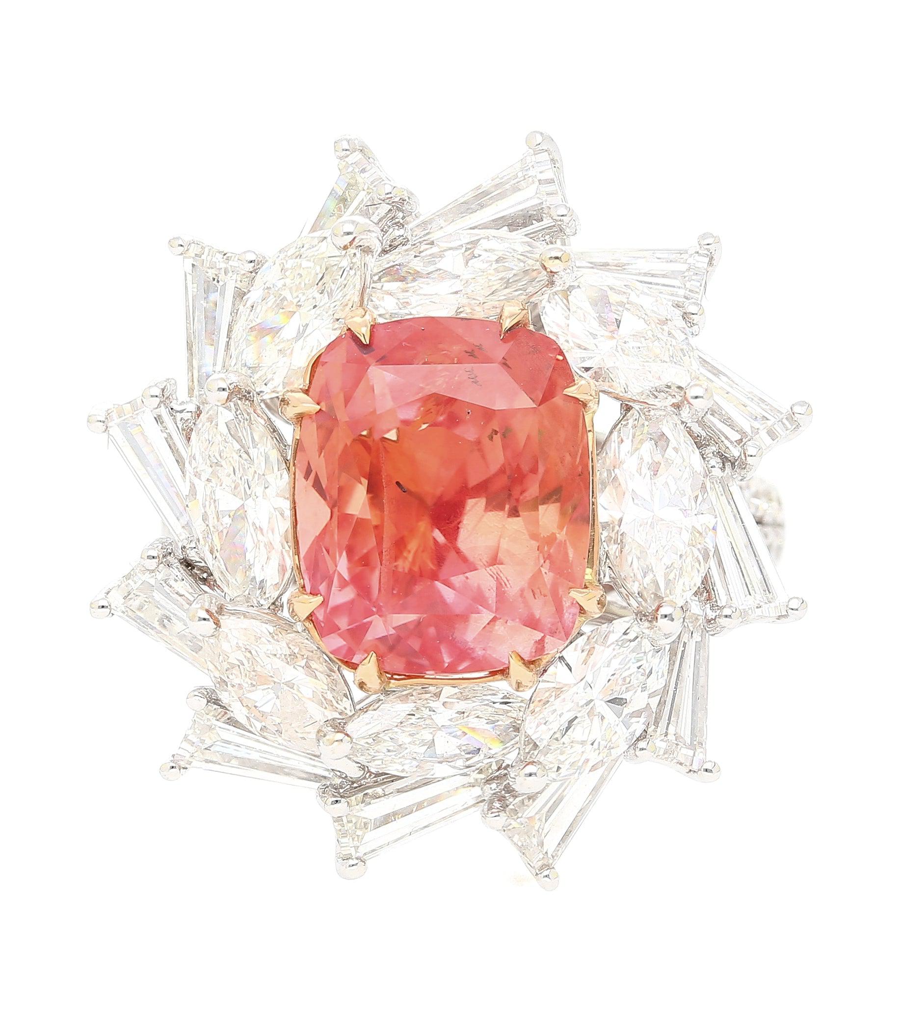 9.10 Carat Ceylon No Heat Padparadscha Pinkish Orange Sapphire and Diamond Ring-Rings-ASSAY