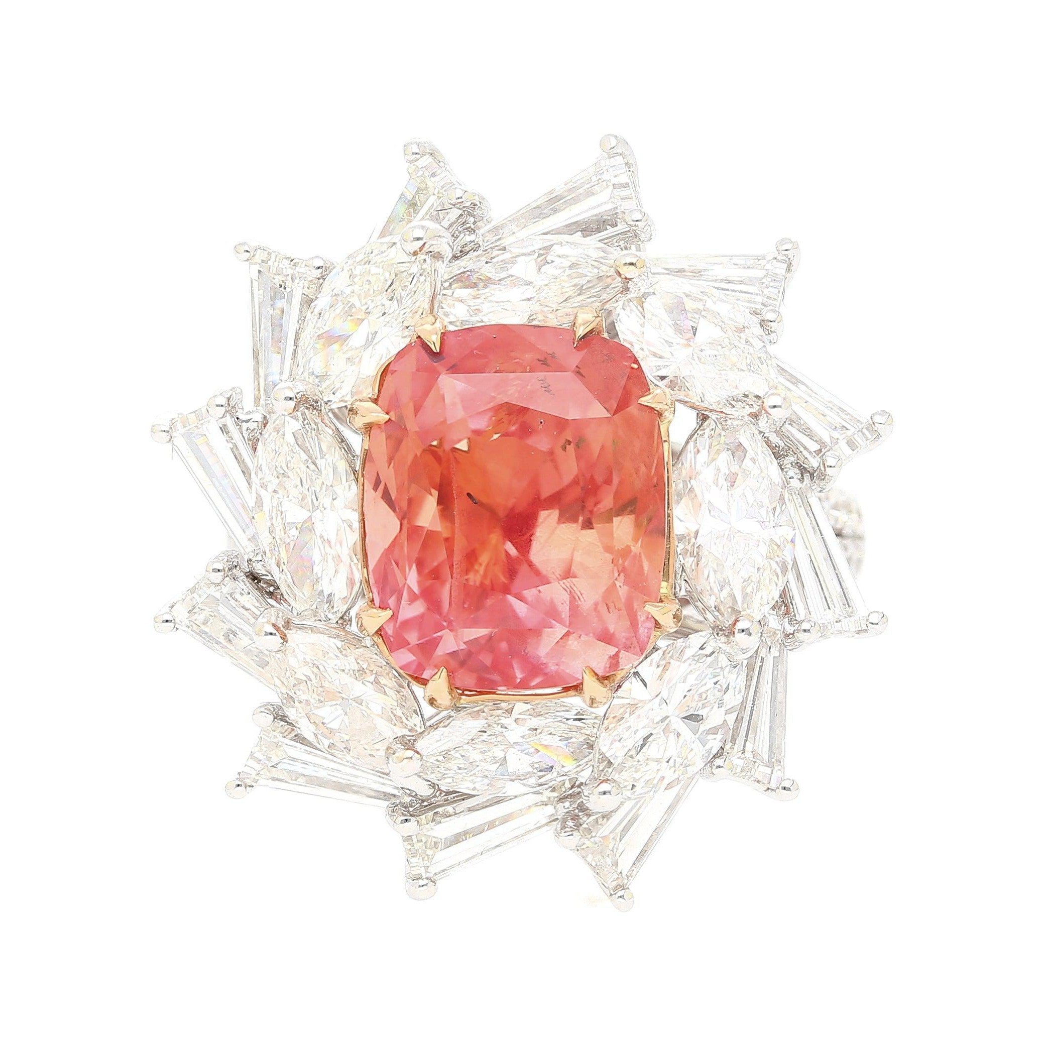 9.10 Carat Ceylon No Heat Padparadscha Pinkish Orange Sapphire and Diamond Ring-Rings-ASSAY