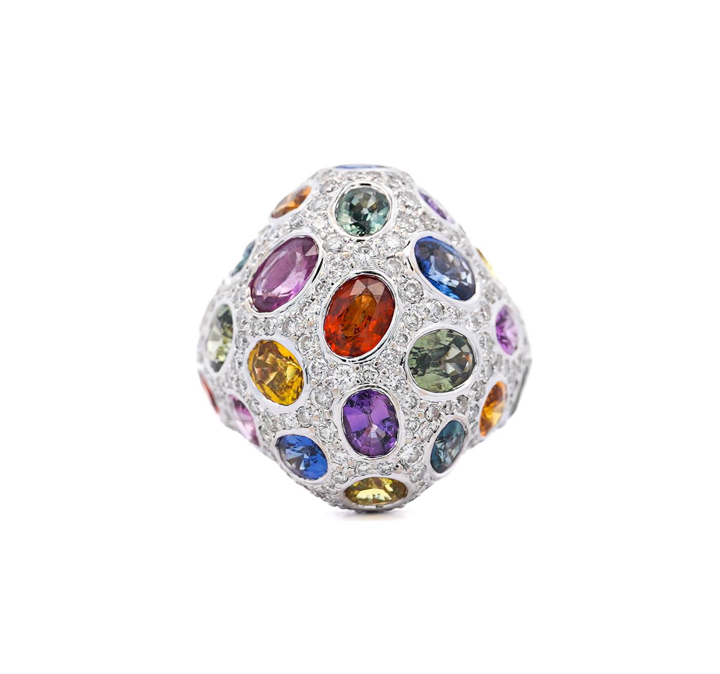 9.31 CTTW Mixed Color Sapphire, Amethyst, Garnet, Diamond Cluster Ring