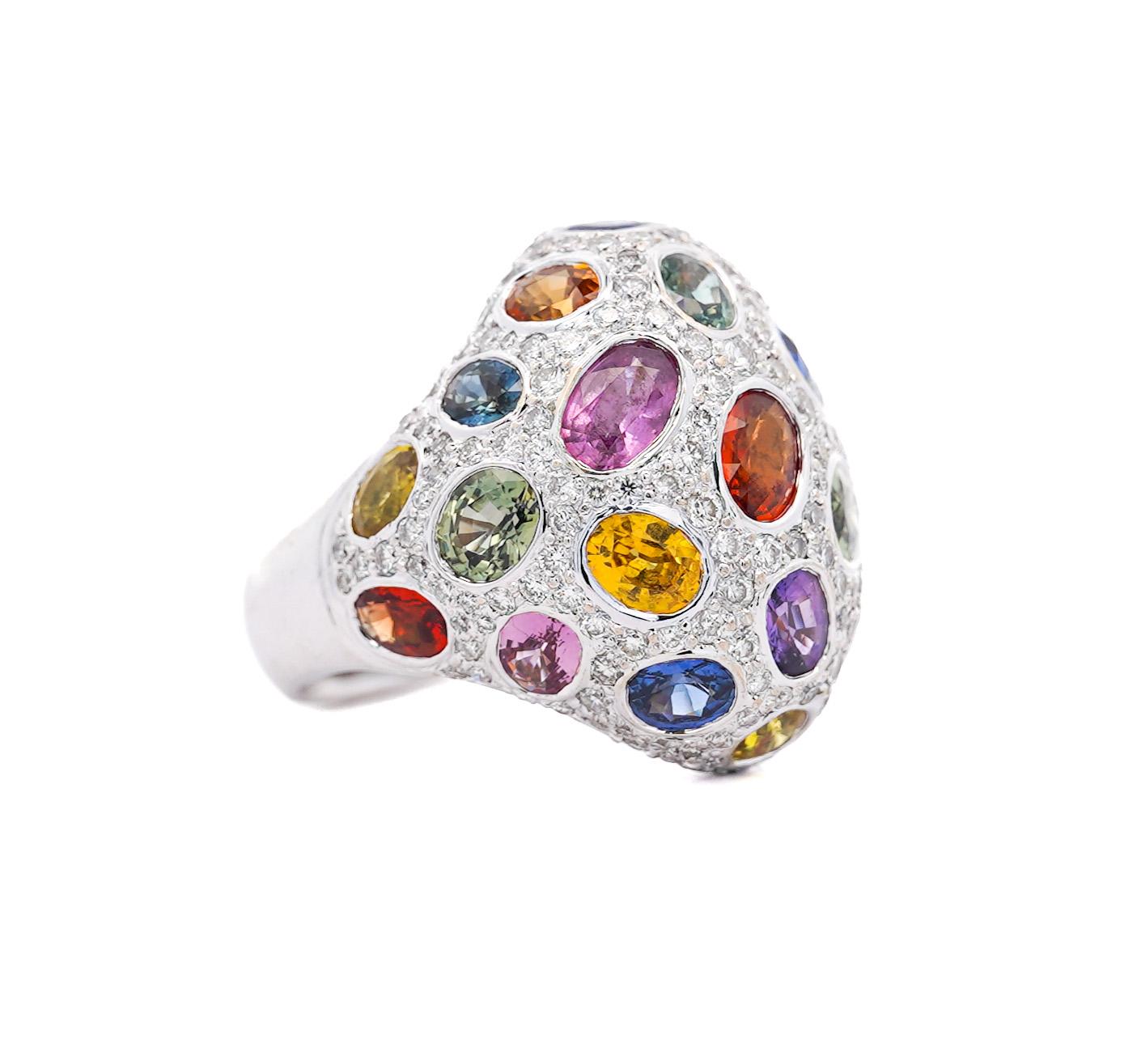 9.31 CTTW Mixed Color Sapphire, Amethyst, Garnet, Diamond Cluster Ring