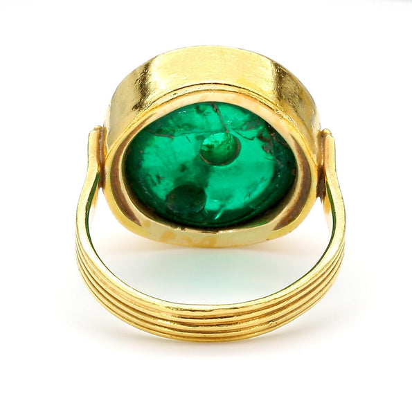 AGL Cert. 10ct Colombian Emerald Cabochon Bezel Gold Egyptian Revival Ring