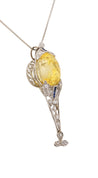 AGL Cert. Antique 20 Carat No Heat Ceylon Yellow Sapphire Art Deco Filigree Pendant