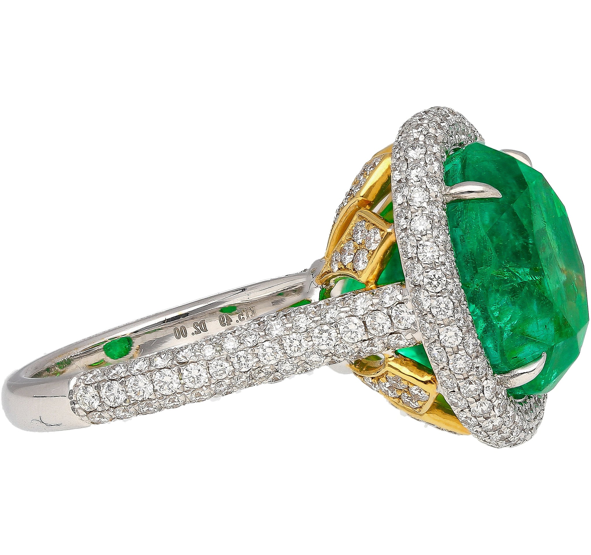 AGL Cert. 15 Carat Round Cut Colombian Emerald Diamond Halo Ring