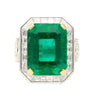 AGL Certified 15.78 Carat No Oil Emerald and Half Moon Cut Diamond Ring