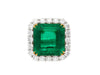 AGL Certified 16.46 Carat Minor Oil Vivid Colombian Emerald and Diamond Halo Ring