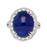 AGL Zertifiziert 16,68 Karat Cabochon Schliff Ceylon Blauer Saphir Ring mit Diamant Halo und Filigran Set 18K Weißgold