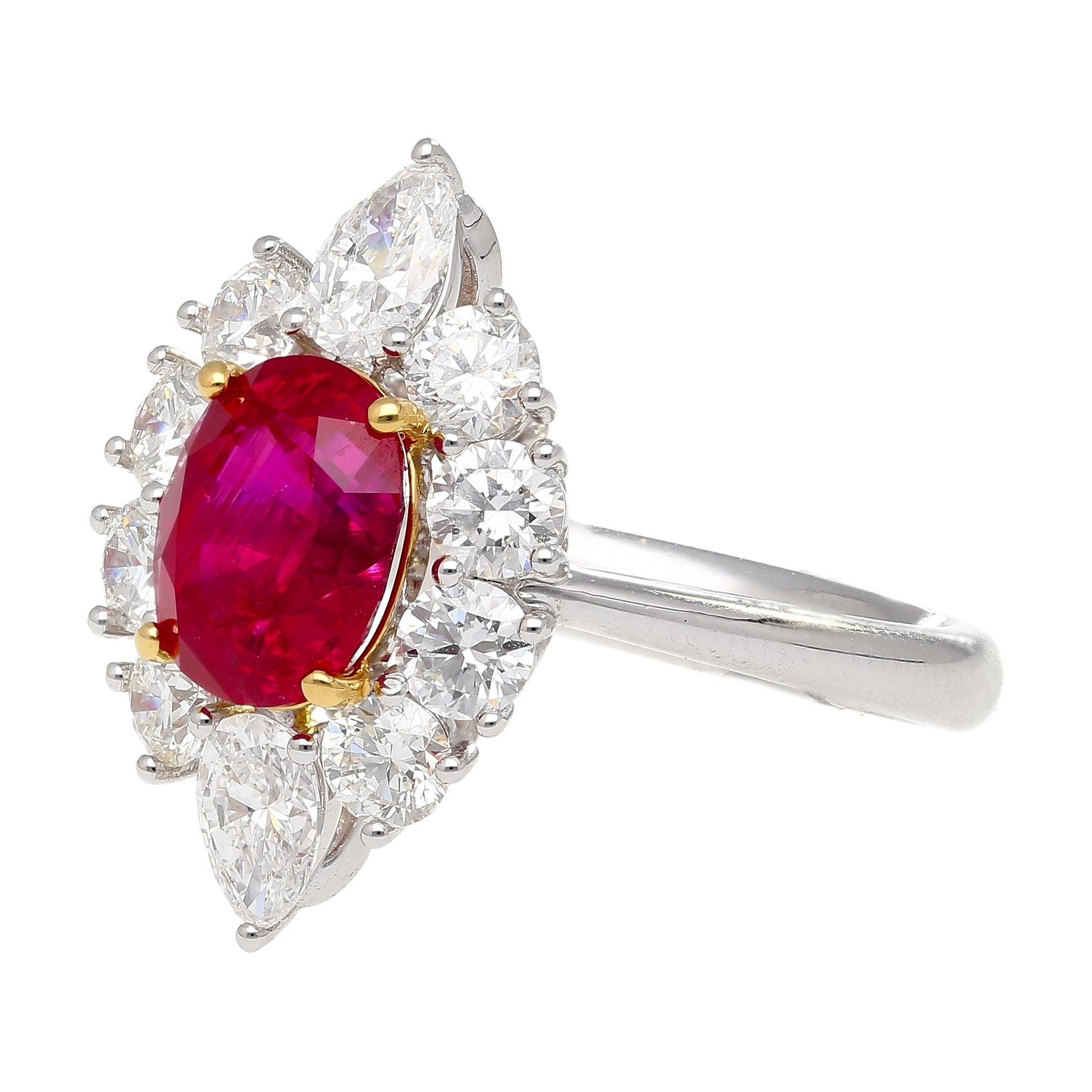 AGL Certified 3.04 Carat Pigeon’s Blood No-Heat Ruby with Diamond Halo Ring