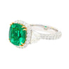 AGL Certified 3.52 Carat Cushion Colombian Emerald & Half Moon Diamond Ring