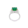 AGL Certified 3.52 Carat Cushion Colombian Emerald & Half Moon Diamond Ring