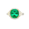 AGL Certified 3.52 Carat Cushion Colombian Emerald & Half Moon Diamond Ring