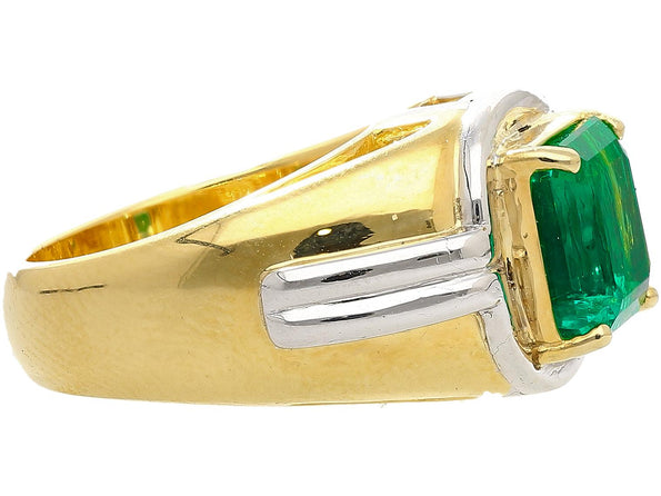 AGL Certified 3.98 Carat Colombian Emerald 18K Gold Platinum Mens Ring