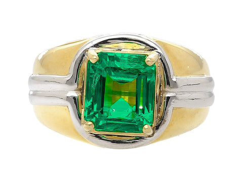 AGL Certified 3.98 Carat Colombian Emerald 18K Gold Platinum Mens Ring