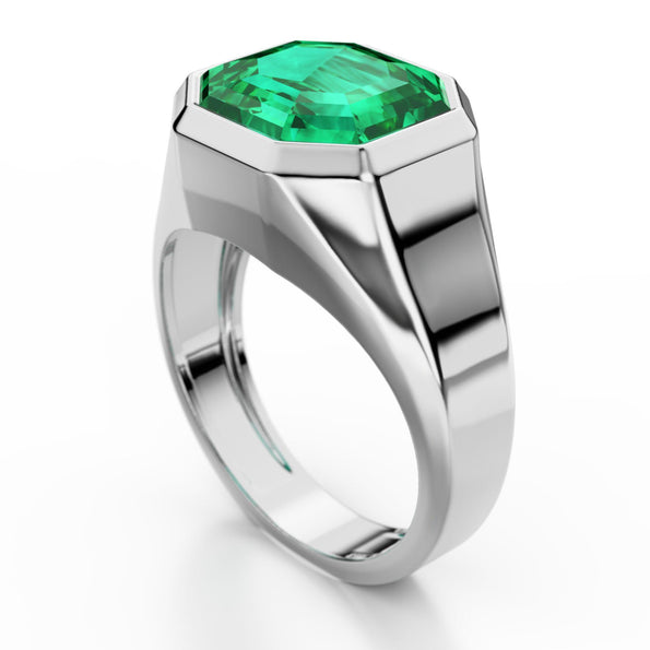 AGL Certified 4.2 Carat Colombian Emerald 18K Gold Octagon Bezel Ring