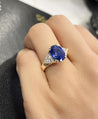 AGL Certified 4.49 Carat Burma No Heat Blue Sapphire and Diamond 3 Stone Ring