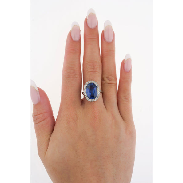 AGL Certified 7.76 Carat No Heat Burma Blue Sapphire Edwardian Ring