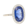 AGL Certified 7.76 Carat No Heat Burma Oval Blue Sapphire Vintage Edwardian Ring in Platinum-Rings-ASSAY