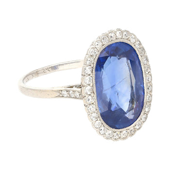 AGL Certified 7.76 Carat No Heat Burma Oval Blue Sapphire Vintage Edwardian Ring in Platinum – Assay Jewelers