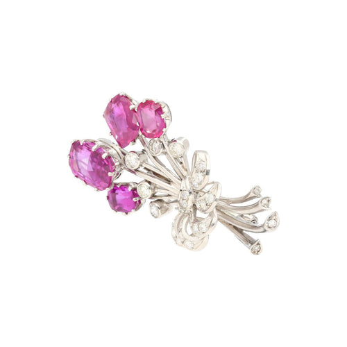 AGL Certified No Heat Ceylon Pink Sapphire and Diamond Platinum Floral Brooch