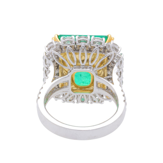 AGL GRS Certified 14.36 Carat Colombian Emerald & Diamond 18K Gold Cocktail Ring