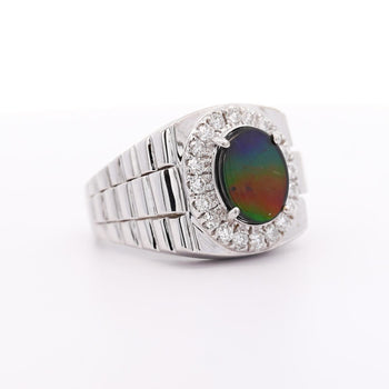 Ammolite & Diamond Halo in 14K White Gold Men's Statement Ring – Assay Jewelers