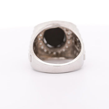 Ammolite & Diamond Halo in 14K White Gold Men's Statement Ring – Assay Jewelers