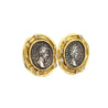 Ancient Greek Coin & Round Cut Diamond Bezel Set in 22K Yellow Gold Earrings