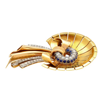 Antique 1940's Diamond & Sapphire Bonnet (Hat) and Ribbon Brooch in 18K Rose & Yellow Gold – Assay Jewelers