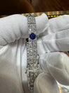 Antique Art Deco Platinum Filigree Blue Sapphire & Diamond Bracelet