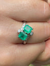 Antique Art Deco Two Stone Natural Emerald Platinum Ring