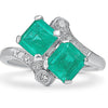 Antique Art Deco Two Stone Natural Emerald Platinum Ring