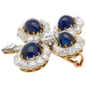 Antique GIA Certified 6 Carat Cabochon-Cut Sapphire and Diamond Floral Brooch