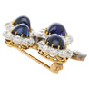 Antique GIA Certified 6 Carat Cabochon-Cut Sapphire and Diamond Floral Brooch