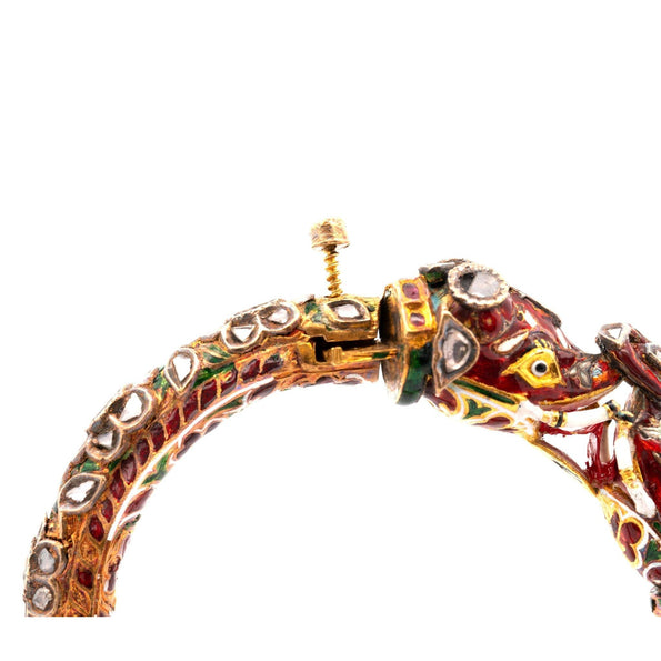 Antique Mughal Empire Indian Elephant Bangle Bracelet in 19k Yellow Gold