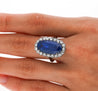 Antique Old Mine 11.3 Carat No Heat Burma Blue Sapphire & Diamond Halo Ring in Platinum-Rings-ASSAY