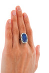 Antique Old Mine 11.3 Carat No Heat Burma Blue Sapphire & Diamond Halo Ring in Platinum-Rings-ASSAY