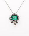 Antique Victorian Colombian Emerald, Pearl, & Old Mine Diamond Pendant Circa 1880