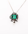 Antique Victorian Colombia Emerald, Pearl, & Old Mine Diamond Pendant Circa 1880