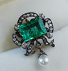 Antique Victorian Colombia Emerald, Pearl, & Old Mine Diamond Pendant Circa 1880