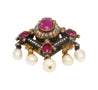 Antique Victorian No-Heat Ruby, Pearl, & Diamond Gold/Silver Brooch