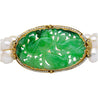 Antique Yellow Gold with Carved Jade and Pearl Pin Bracelet