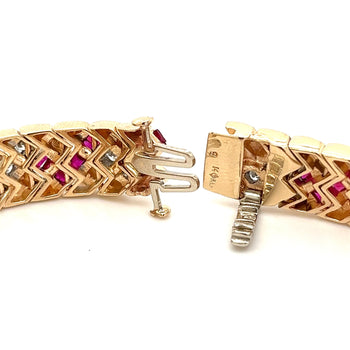 Bracelet Art déco à maillons en or 14 carats avec rubis et diamants – Assay Jewelers