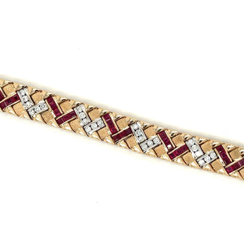 Bracelet à maillons Art déco en or 14K avec rubis et diamants – Assay Jewelers