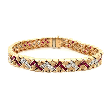Bracelet à maillons Art déco en or 14K avec rubis et diamants – Assay Jewelers