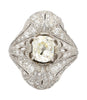 Art Deco 1.55 Carat Old European Cut Diamond Milgrain Filigree Platinum Ring