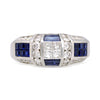 Art Deco 2 Carat Princess & Round Diamond Channel Sapphire Platinum Ring
