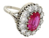 Art Deco AGL Certified No Heat 5.52 Carat Oval Cut Burma Ruby and Round Diamond Halo Ring