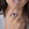 Art Deco AGL Certified No Heat 5.52 Carat Oval Cut Burma Ruby and Round Diamond Halo Ring-Rings-ASSAY