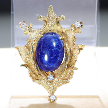 アールデコのラピスラズリとダイヤモンドの18Kイエローゴールド製ブローチ Pendant – Assay Jewelers