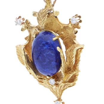 アールデコのラピスラズリとダイヤモンドの18Kイエローゴールド製ブローチ Pendant – Assay Jewelers