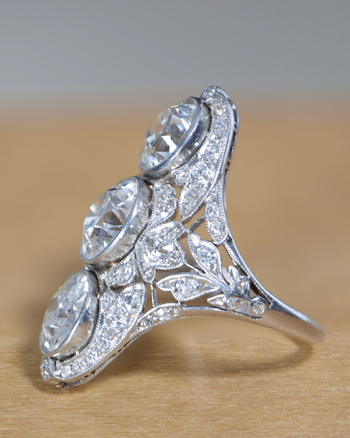 Art Deco Top River Vertical Set 6 Carat Old Euro Cut Diamond and Platinum Ring – Assay Jewelers